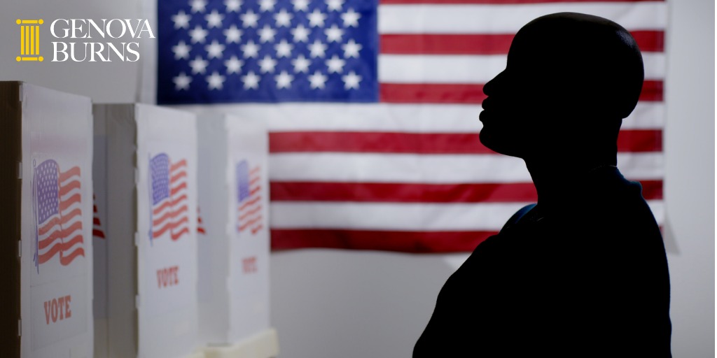Ballots and American Flag Silhouetted Figure